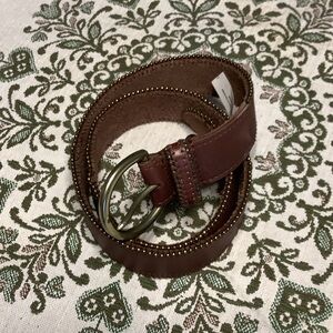 Women Free People Brown Leather Belt with Gold Buckle